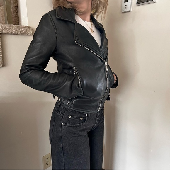 Reiss Black Leather Motorcycle Jacket Size Women's XS - Picture 4 of 16